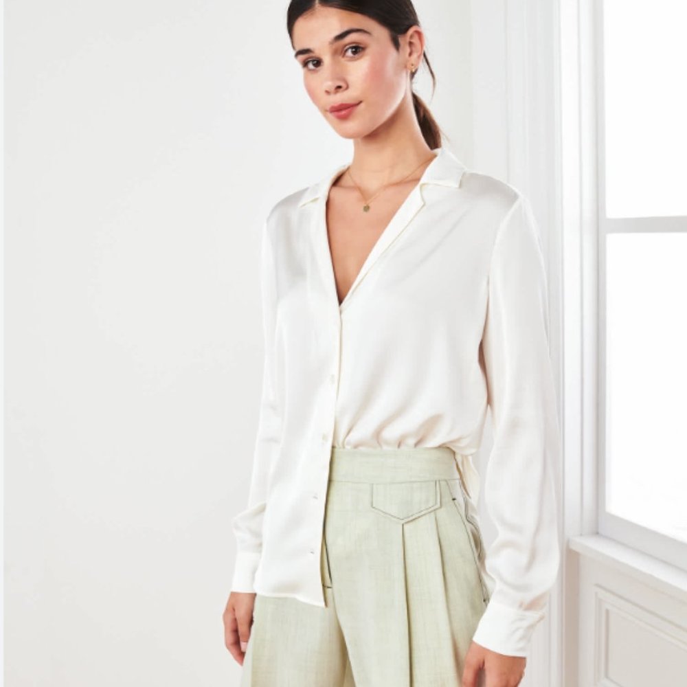 Washable Stretch Silk Notch Collar Blouse